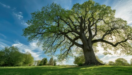 Fototapeta premium An ancient beech tree showcasing a broad trunk and textured bark, highlighting tree preservation efforts