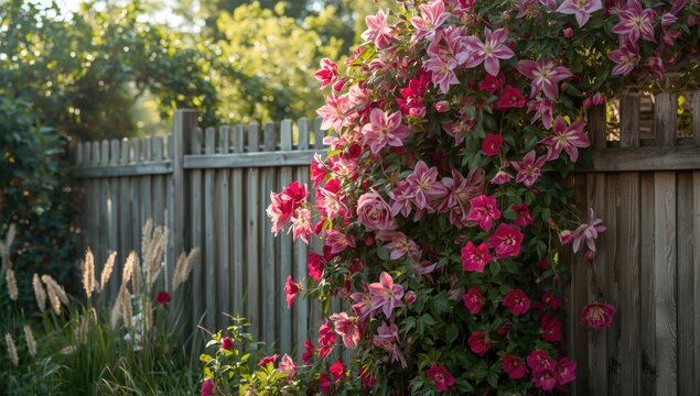 Climbers growing along a wooden fence, highlighting landscape privacy features