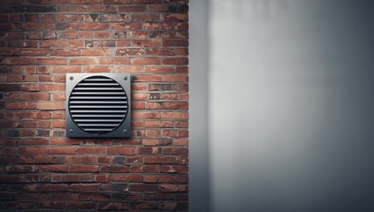 Ventilation opening in brick wall, designed for maintenance and airflow regulation in building infrastructure