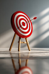 A minimalistic target featuring a lone arrow stuck far from the center, visually representing failure and missed opportunities in a calm atmosphere