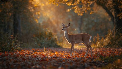 European roe deer among trees in woodland setting, highlighting conservation efforts, Earth Day