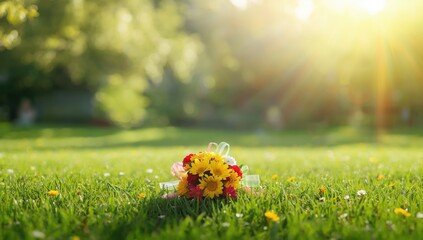 Grass-based grave adornments arranged for burial sites, highlighting organic decoration techniques