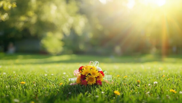 Grass-based grave adornments arranged for burial sites, highlighting organic decoration techniques