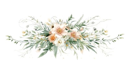 Abstract watercolor floral designs featuring wildflowers and foliage, suitable for wedding invitations or summer greeting cards, on white background