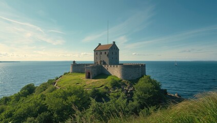 Summer scene of a stone castle in Finland with lush foliage, emphasizing preservation of historic structures, World Heritage Day