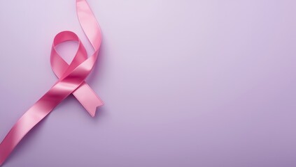 Pink ribbon on a purple background representing women's health, health promotion, breast cancer awareness, health campaign