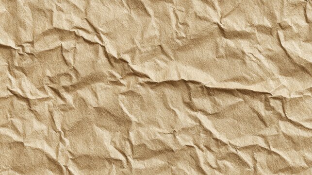 Uniform texture of severely crumpled light brown paper surface