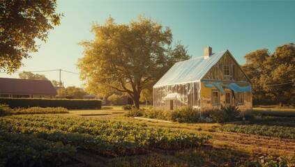 Vegetable plants inside a garden foil house serving as a barrier against pests and weather, highlighting sustainable farming