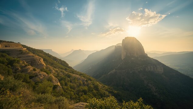 Arbel mountain in the Lower Galilee featuring rocky terrain and lush vegetation, ideal for nature exploration and conservation efforts