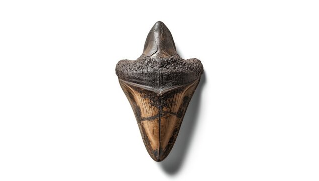 Prehistoric shark tooth fossil dating back 100 million years on a white background, suitable for scientific study