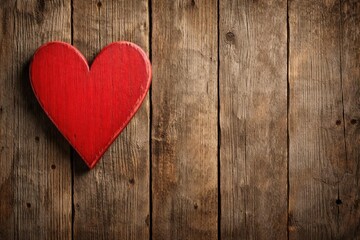 Heart symbol mounted on weathered rustic wood background with copy space