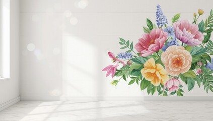 Decorative wall painting featuring blooming flowers, designed as a home decor element, World Art Day