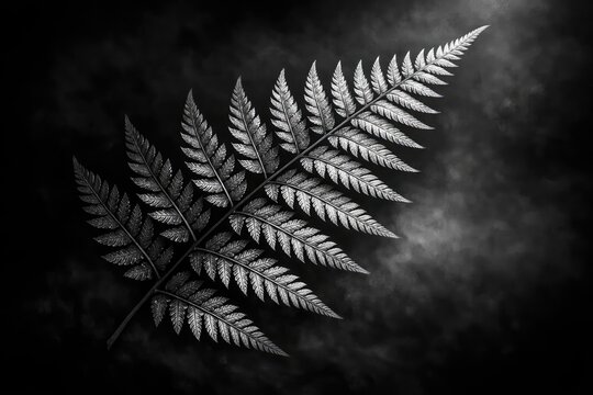 Monochrome graphic portrayal of silver fern outline