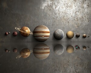 Planets in Solar System Arrangement on Reflective Surface