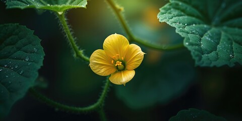 Cucumber vine producing various fruit shapes, ideal for agricultural layout or botanical display