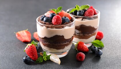 delicious chocolate berry parfait dessert in glass