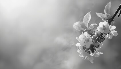 Monochrome photo of a white apple blossom tree, highlighting flowering stages and botanical beauty