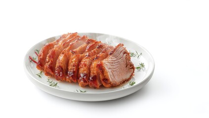 Slices of roasted duck arranged on a white dish, focusing on culinary presentation and hygiene