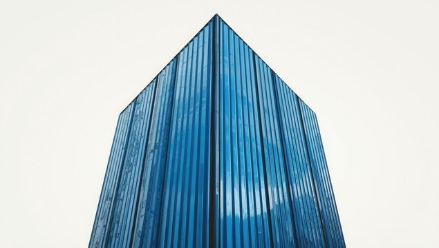 Shiny blue aluminum exterior surface with paint and brick elements, serving as a background texture for architectural design