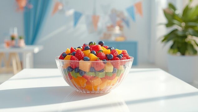 Two-layer fruit salad highlighting vibrant colors, ideal as UI backdrop - Powered by Adobe