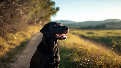 Dog lying along a horse trail near the seaside in Menorca, Spain, suited for outdoor recreation
