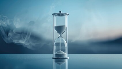 Stylish sandglass in cool color palette serving as a UI backdrop for digital interfaces, highlighting time management