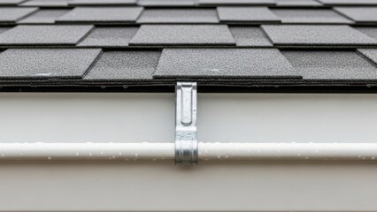 Close-up of roof shingle and gutter, isolated on white background