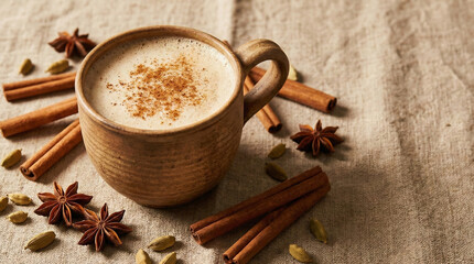 Spiced Chai Latte with cinnamon sticks and star anise