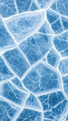 Close up of frozen blue ice with cracks and textured surface