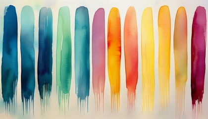 watercolor brushstrokes of varying hues arranged vertically on textured paper