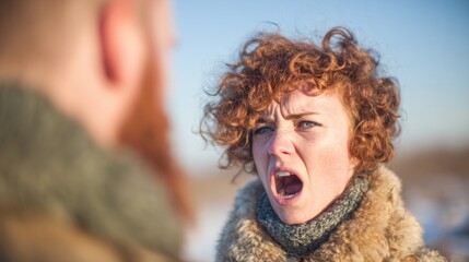 People in a heated argument during a cold day outdoors in winter