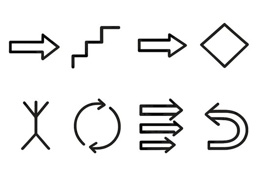 Flowchart linear icon set. featuring arrow, decision, merge, start, end, connector, process, loop, and step symbols