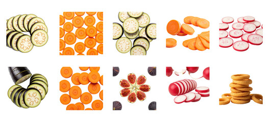 Assorted sliced vegetables and fruits for healthy eating