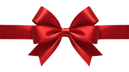 red satin ribbon bow tied in the middle with tails on white background transparent background