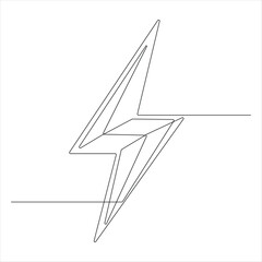 Continuous one line lightning bolt icon minimal electric energy vector
