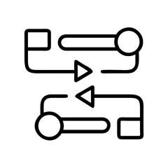 Workflow process diagram with two way arrows and geometrical shapes