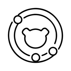 Geometric teddy bear face icon with orbiting circles and clean outline