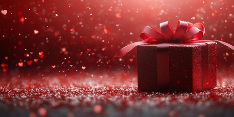 Sparkling crimson heart explosion overflowing from luxury box, dramatic love celebration perfect for romantic gift packaging and seasonal campaigns.