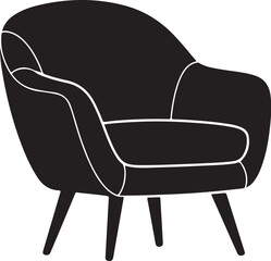 Modern Lounge Armchair Silhouette with Upholstered Design Isolated on White Background