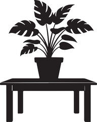 Potted Houseplant Silhouette on Table Minimal Interior Decor Isolated on White