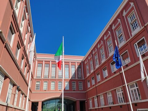 Rome, Italy - October 15, 2025, perspective view of the CONI Palace H (or Palace of the National Sports Federations) on Viale Tiziano, the historic headquarters of the CONI offices and representation.