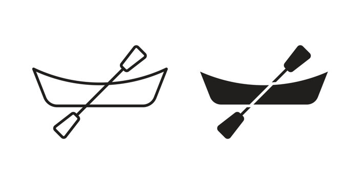 Canoe icons illustration, editable stroke, flat design style isolated on white