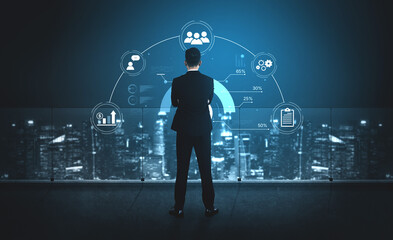 A project management dashboard displaying key performance indicators. The data visualization shows business intelligence metrics for workflow, team performance, and financial growth. Fermion