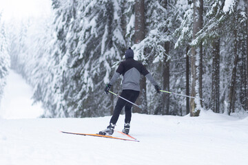 Cross-country skiing in winter
