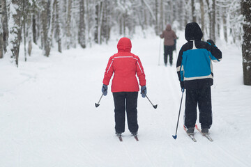Cross-country skiing in winter