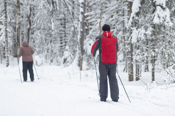 Cross-country skiing in winter