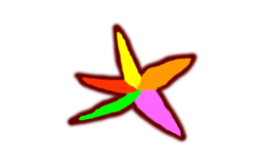 Whimsical and brightly colored abstract star graphic with six distinct points, rendered in a playful hand-drawn style, ideal for cheerful design compositions and engaging visual elements
