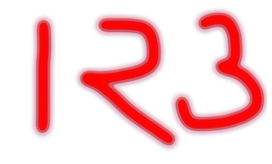 Bold red glowing neon numbers 1, 2, and 3 against a stark white background, creating a vibrant and energetic visual