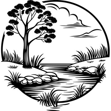 Misty Sunrise over Calm River Landscape