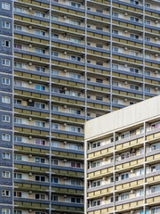 Urban apartment buildings showing geometric facade pattern in Aberdeen